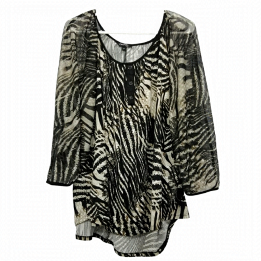 GEORGE animal print flowy plus size top with sheer arms